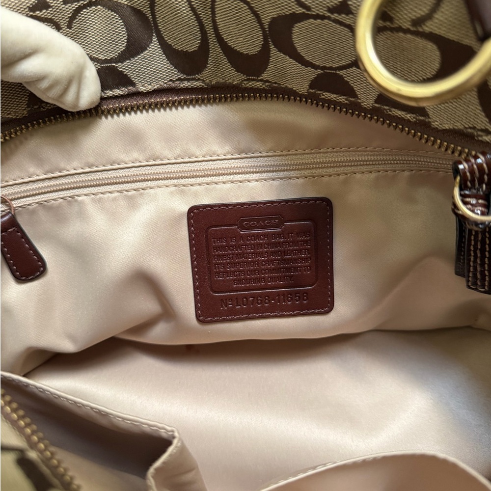 Coach Signature Canvas Tote Bag in Khaki/Brown - Picture 8 of 12